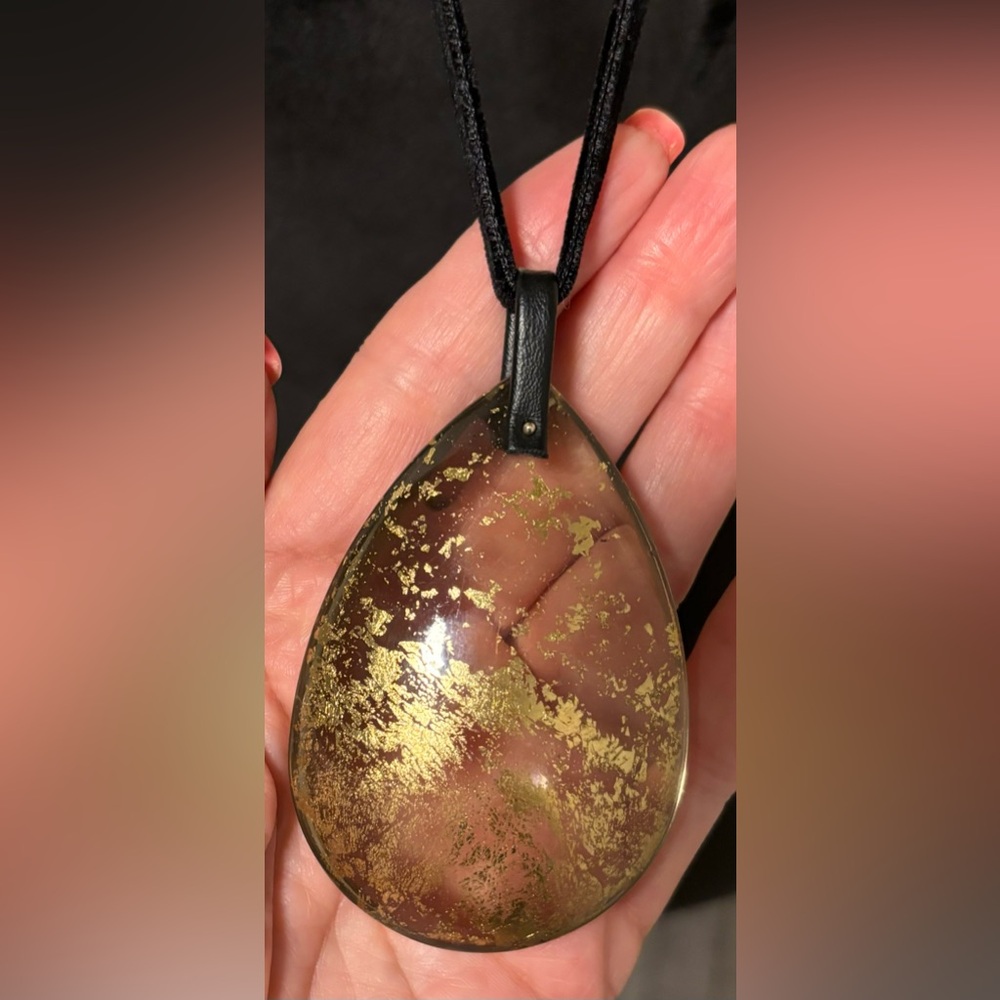 Chico’s Necklace Translucent Faux Stone Foiled In Gold Detail